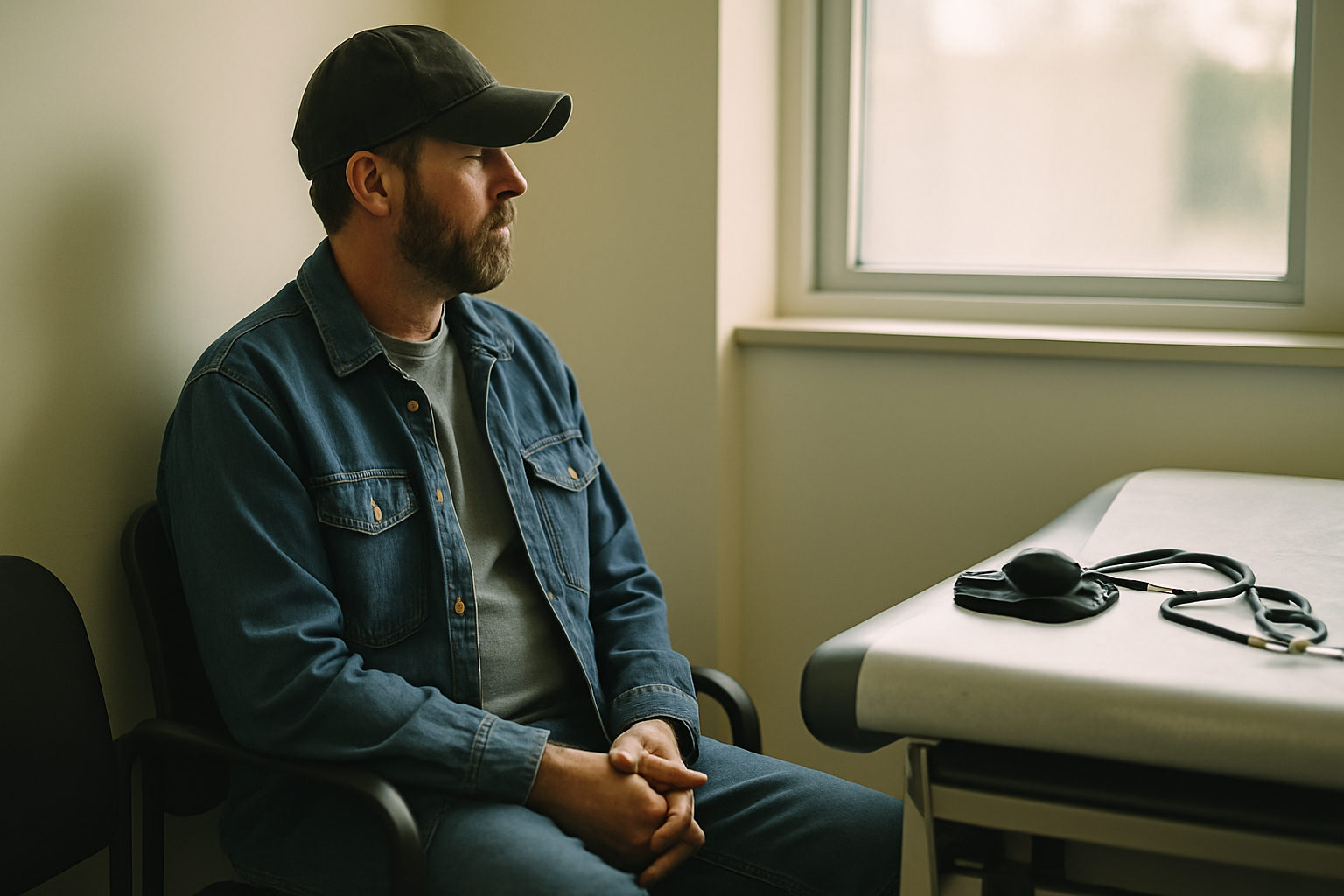 Medical exam equipment set up for a commercial truck driver's DOT physical